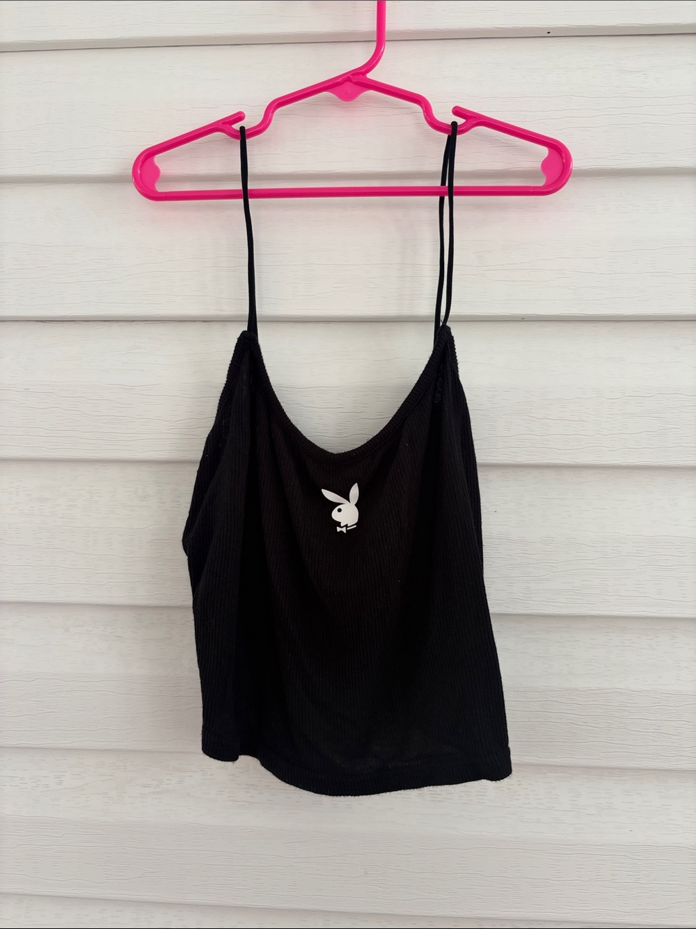 Playboy by PacSun M Black Ribbed Cami Tank Top Bunny Logo Y2K
